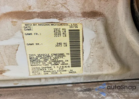 2017 Nissan Altima 2.5 z USA, uszkodzony, nr VIN 1N4AL3AP9HC132666